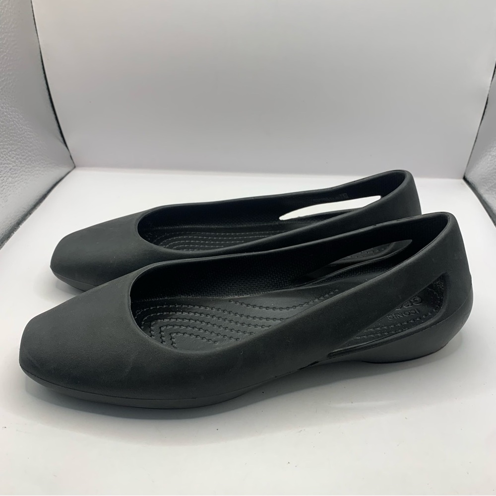 Crocs Iconic Comfort  Ballet Flats Black Shoes Womens Size 6 Slip On